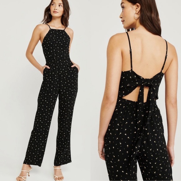Abercrombie & Fitch Pants - A&F TIE BACK JUMPSUIT FLORAL BLACK SIZE MEDIUM